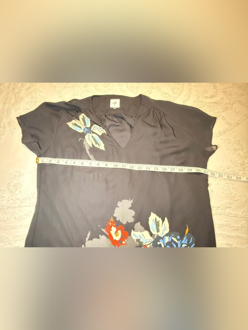 CAbi Black V-Neck Floral Tunic with Red and Blue Blooms - Picture 4 of 7